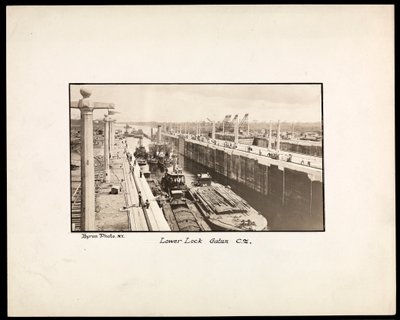 View of the Gatun Locks on the Panama Canal, during construction by Byron Company